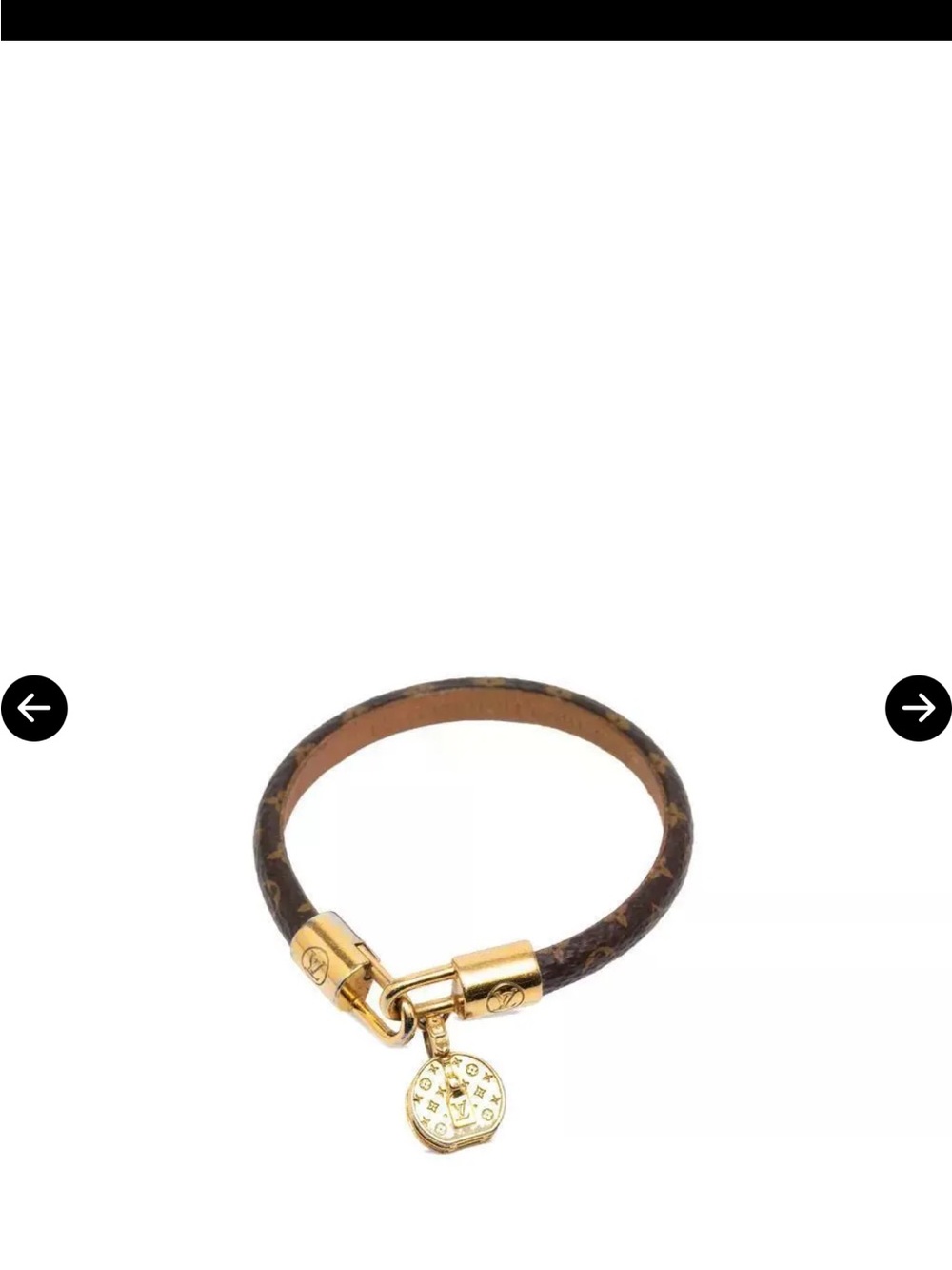 Louis Vuitton Brown Monogram Leather Bracelet with Gold LV Charm
